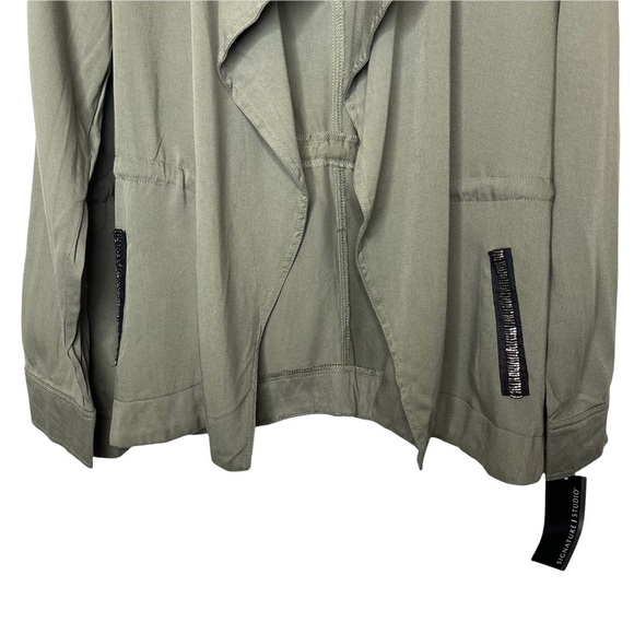 NWT Signature Studio Olive Green Beaded Lightweight Open Front Military Jacket - Picture 3 of 7